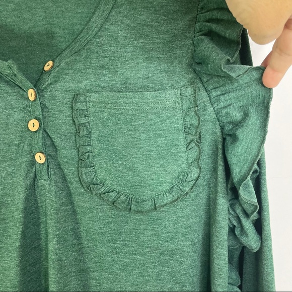 Ruffled Shoulder Flutter Pocket Top with Wooden Buttons - Picture 5 of 11